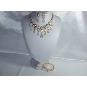 Gold rhinestone necklace set, bridal wedding necklace set, prom evening necklace